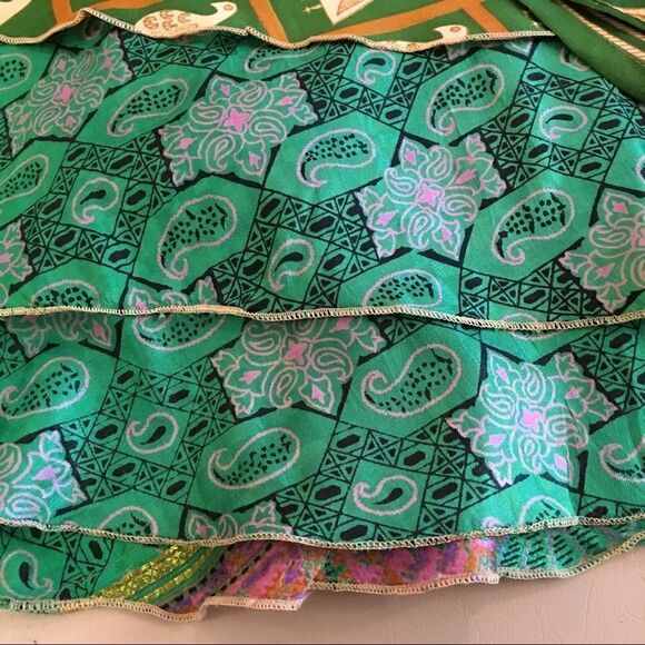 Silky Satin Reversible Layer Tiered Wrap Multi Pattern Boho Festival Tie Skirt - Picture 9 of 11
